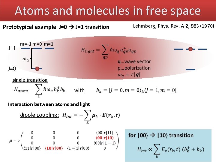 Atoms and molecules in free space Lehmberg, Phys. Rev. A 2, 883 (1970) Prototypical