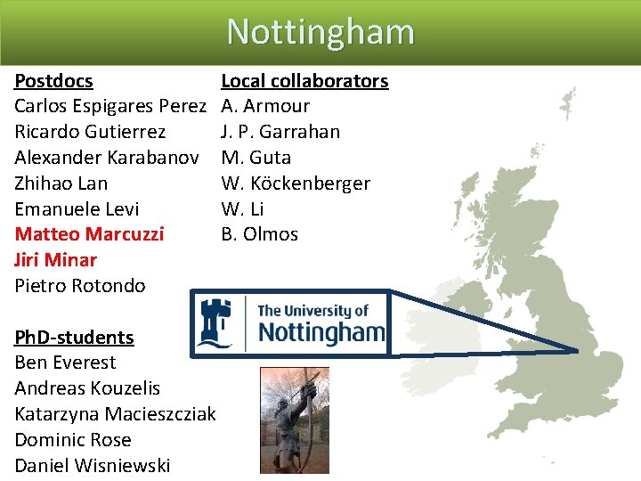 Nottingham Postdocs Carlos Espigares Perez Ricardo Gutierrez Alexander Karabanov Zhihao Lan Emanuele Levi Matteo