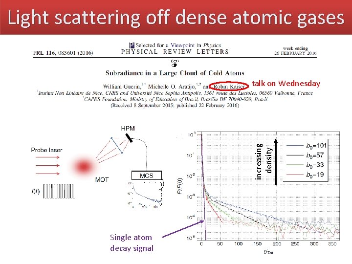 Light scattering off dense atomic gases increasing density talk on Wednesday Single atom decay