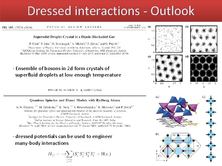 Dressed interactions - Outlook - Ensemble of bosons in 2 d form crystals of