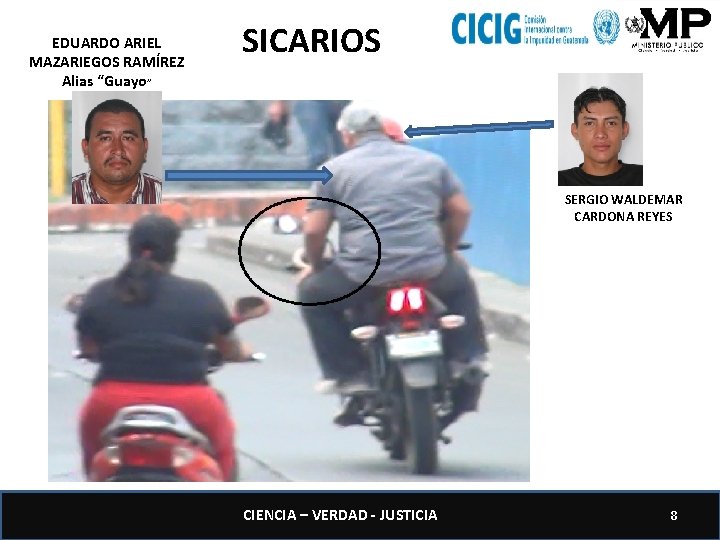 EDUARDO ARIEL MAZARIEGOS RAMÍREZ Alias “Guayo” SICARIOS SERGIO WALDEMAR CARDONA REYES CIENCIA – VERDAD