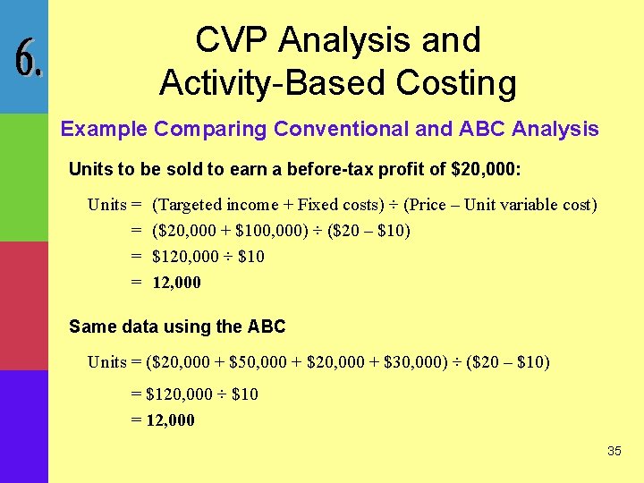 CVP Analysis and Activity-Based Costing Example Comparing Conventional and ABC Analysis Units to be