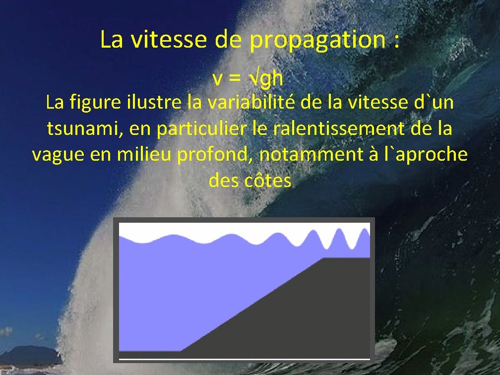 La vitesse de propagation : v = √gh La figure ilustre la variabilité de