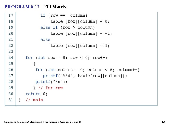 PROGRAM 8 -17 Fill Matrix Computer Science: A Structured Programming Approach Using C 12