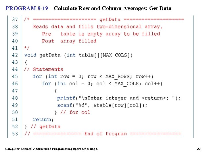 PROGRAM 8 -19 Calculate Row and Column Averages: Get Data Computer Science: A Structured