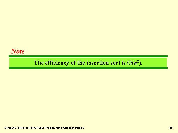 Note The efficiency of the insertion sort is O(n 2). Computer Science: A Structured