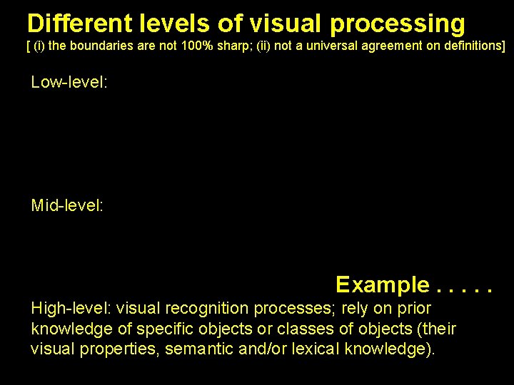 Different levels of visual processing [ (i) the boundaries are not 100% sharp; (ii)