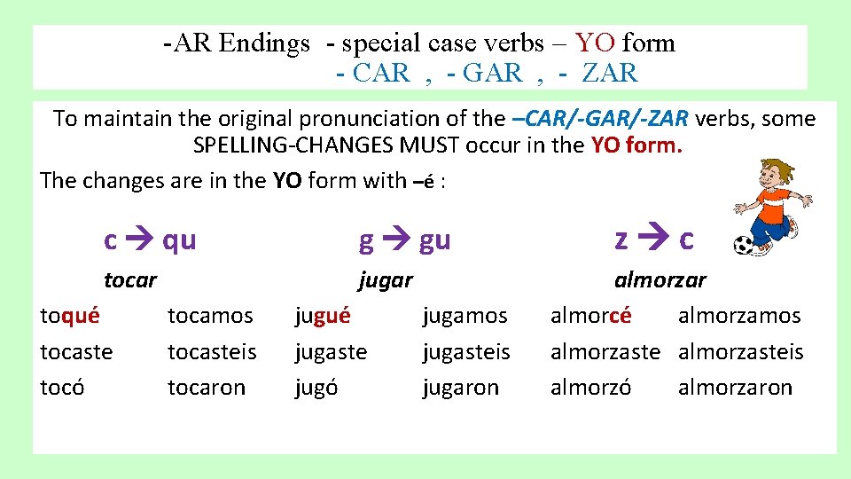 -AR Endings - special case verbs – YO form - CAR , - GAR -AR Endings - special case verbs – YO form - CAR , - GAR