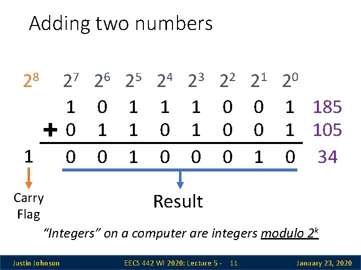 Adding two numbers 28 1 27 1 0 0 26 0 1 0 25 Adding two numbers 28 1 27 1 0 0 26 0 1 0 25