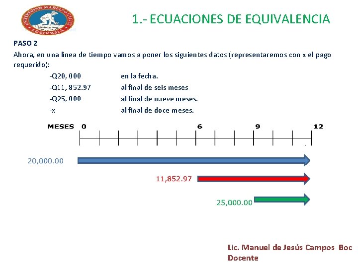 1. - ECUACIONES DE EQUIVALENCIA PASO 2 Ahora, en una línea de tiempo vamos