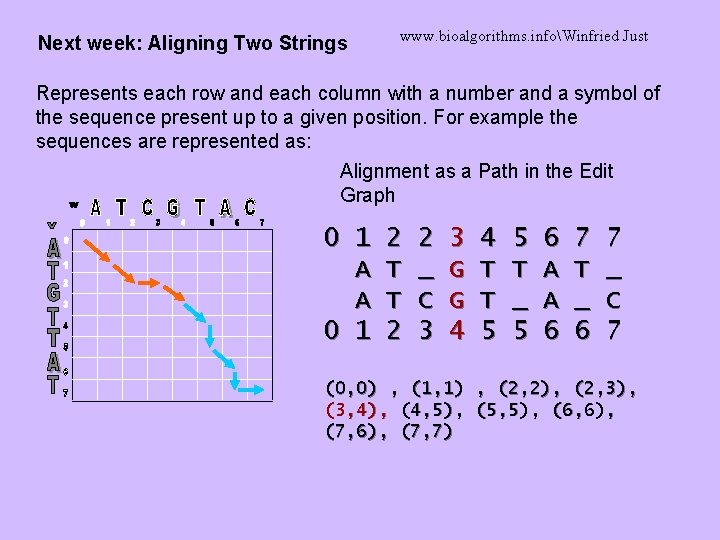 Next week: Aligning Two Strings www. bioalgorithms. infoWinfried Just Represents each row and each