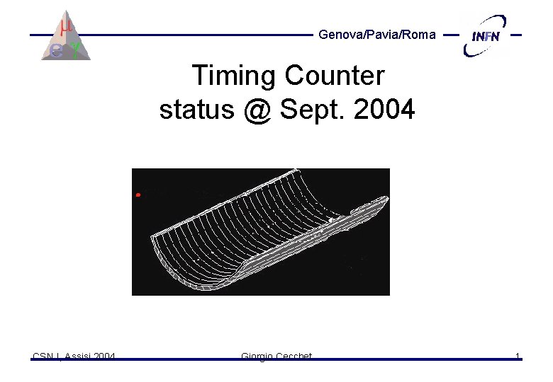Genova/Pavia/Roma Timing Counter status @ Sept. 2004 CSN I, Assisi 2004 Giorgio Cecchet 1