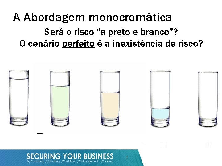 A Abordagem monocromática Será o risco “a preto e branco”? O cenário perfeito é