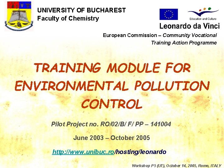 UNIVERSITY OF BUCHAREST Faculty of Chemistry European Commission – Community Vocational Training Action Programme