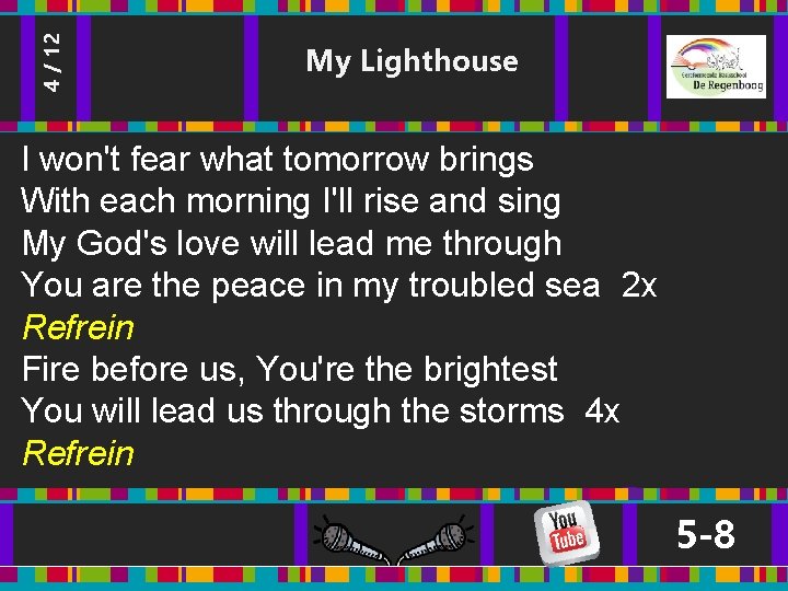 4 / 12 My Lighthouse I won't fear what tomorrow brings With each morning 4 / 12 My Lighthouse I won't fear what tomorrow brings With each morning