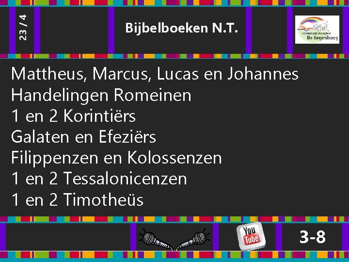 23 / 4 Bijbelboeken N. T. Mattheus, Marcus, Lucas en Johannes Handelingen Romeinen 1 23 / 4 Bijbelboeken N. T. Mattheus, Marcus, Lucas en Johannes Handelingen Romeinen 1