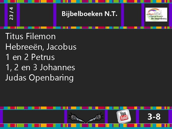 23 / 4 Bijbelboeken N. T. Titus Filemon Hebreeën, Jacobus 1 en 2 Petrus 23 / 4 Bijbelboeken N. T. Titus Filemon Hebreeën, Jacobus 1 en 2 Petrus