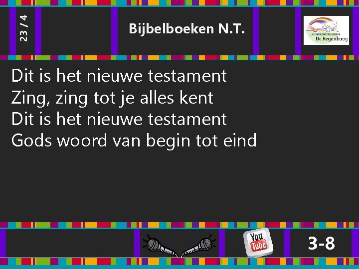 23 / 4 Bijbelboeken N. T. Dit is het nieuwe testament Zing, zing tot 23 / 4 Bijbelboeken N. T. Dit is het nieuwe testament Zing, zing tot