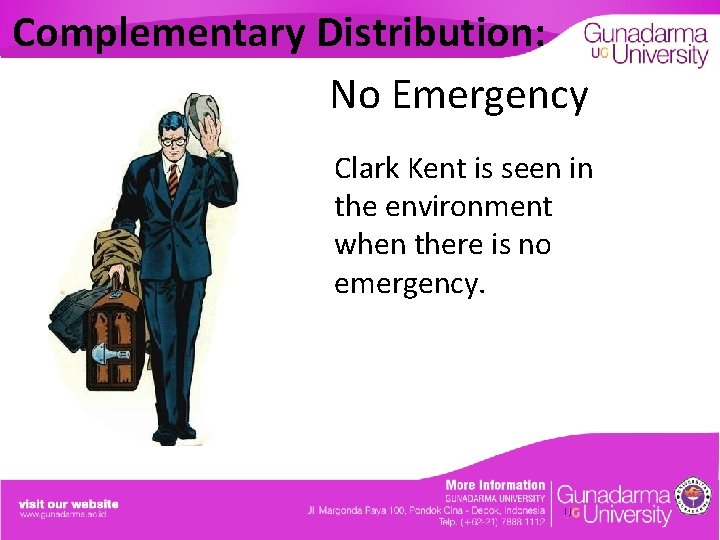 Complementary Distribution: No Emergency Clark Kent is seen in the environment when there is