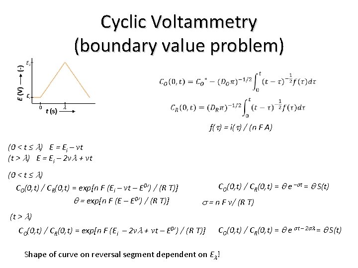 Cyclic Voltammetry (boundary value problem) f(t) = i(t) / (n F A) (0 <