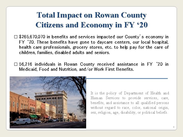 Total Impact on Rowan County Citizens and Economy in FY ‘ 20 � $265, Total Impact on Rowan County Citizens and Economy in FY ‘ 20 � $265,