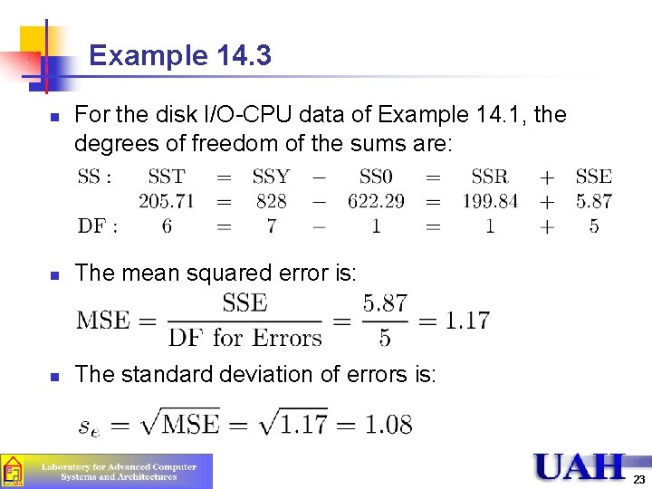 Example 14. 3 n For the disk I/O-CPU data of Example 14. 1, the Example 14. 3 n For the disk I/O-CPU data of Example 14. 1, the
