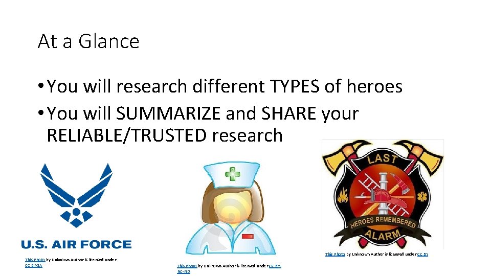 At a Glance • You will research different TYPES of heroes • You will