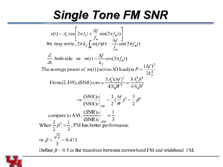 Single Tone FM SNR 