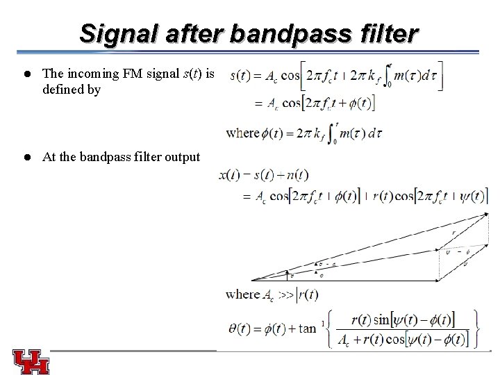 Signal after bandpass filter l The incoming FM signal s(t) is defined by l