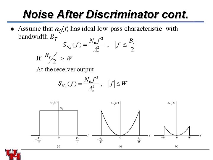 Noise After Discriminator cont. l Assume that n. Q(t) has ideal low-pass characteristic with