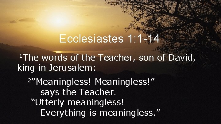 Ecclesiastes 1: 1 -14 1 The words of the Teacher, son of David, king