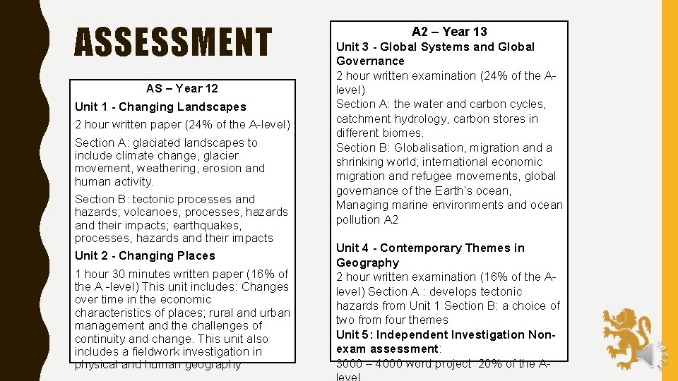 ASSESSMENT AS – Year 12 Unit 1 - Changing Landscapes 2 hour written paper