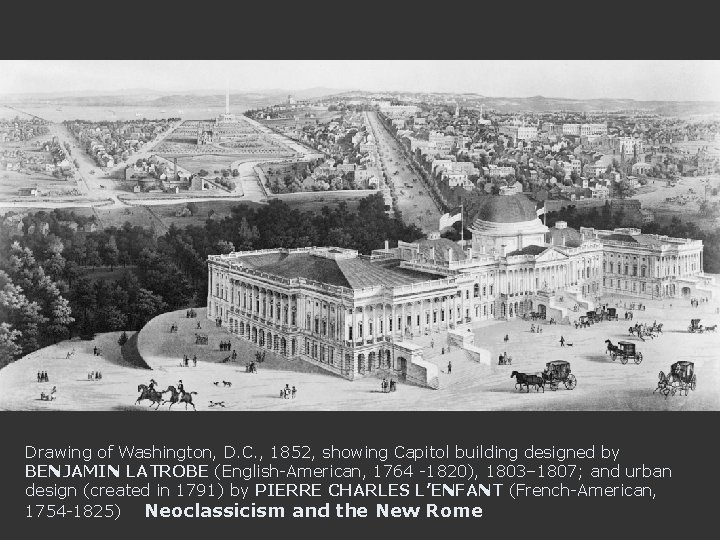 Drawing of Washington, D. C. , 1852, showing Capitol building designed by BENJAMIN LATROBE