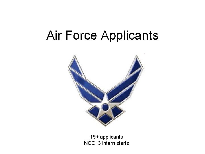 Air Force Applicants 19+ applicants NCC: 3 intern starts 