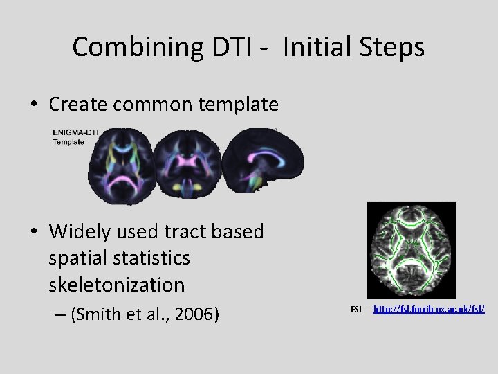 Combining DTI - Initial Steps • Create common template • Widely used tract based