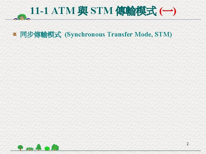 11 -1 ATM 與 STM 傳輸模式 (一) 同步傳輸模式 (Synchronous Transfer Mode, STM) 2 