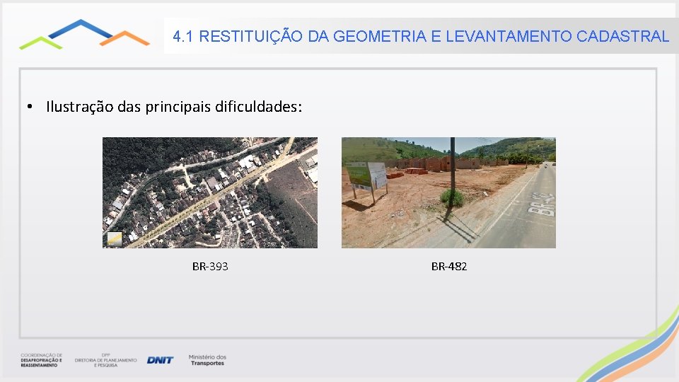 4. 1 RESTITUIÇÃO DA GEOMETRIA E LEVANTAMENTO CADASTRAL • Ilustração das principais dificuldades: BR-393 4. 1 RESTITUIÇÃO DA GEOMETRIA E LEVANTAMENTO CADASTRAL • Ilustração das principais dificuldades: BR-393