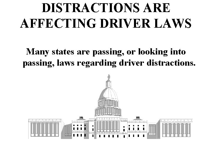 DISTRACTIONS ARE AFFECTING DRIVER LAWS Many states are passing, or looking into passing, laws