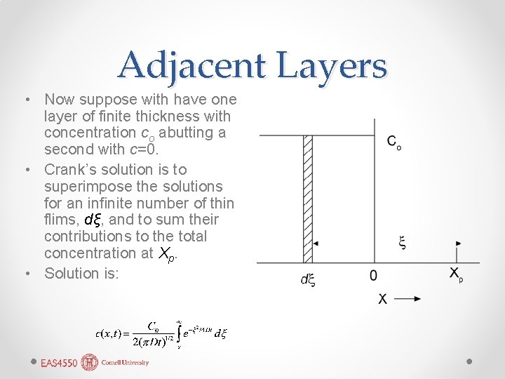 Adjacent Layers • Now suppose with have one layer of finite thickness with concentration