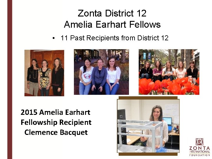 Zonta District 12 Amelia Earhart Fellows • 11 Past US$700, 000 Recipients from District