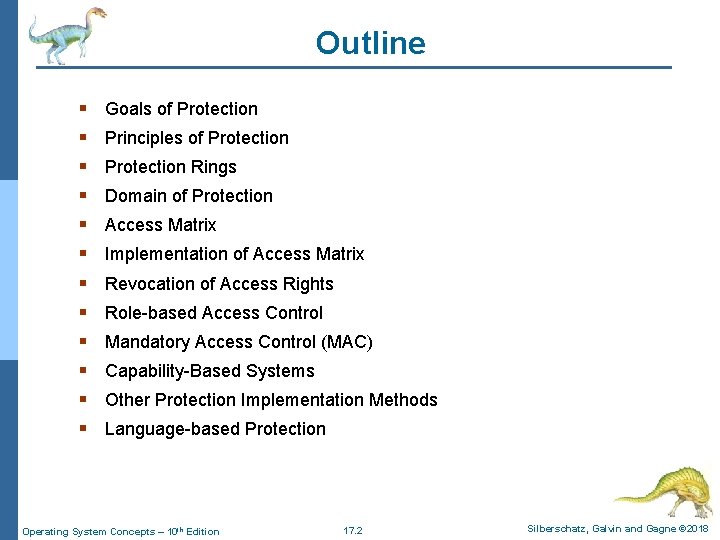 Outline § § § Goals of Protection Principles of Protection Rings Domain of Protection