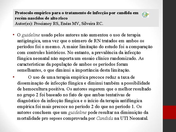 Protocolo empírico para o tratamento de infecção por candida em recém-nascidos de alto risco