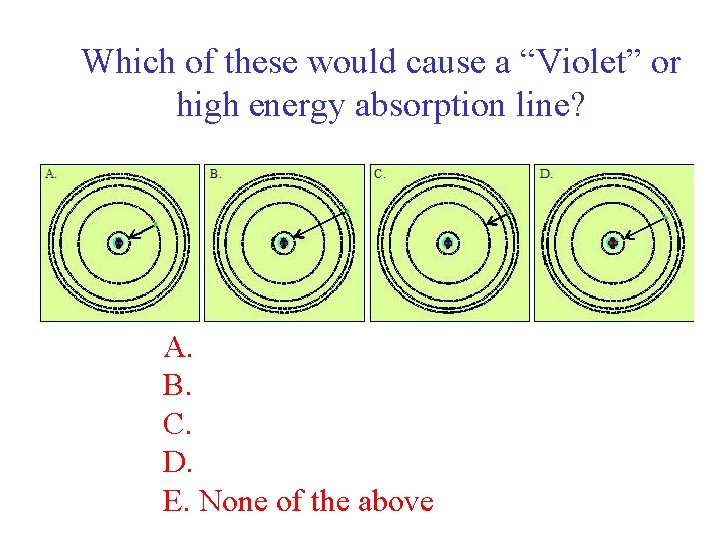 Which of these would cause a “Violet” or high energy absorption line? A. B.