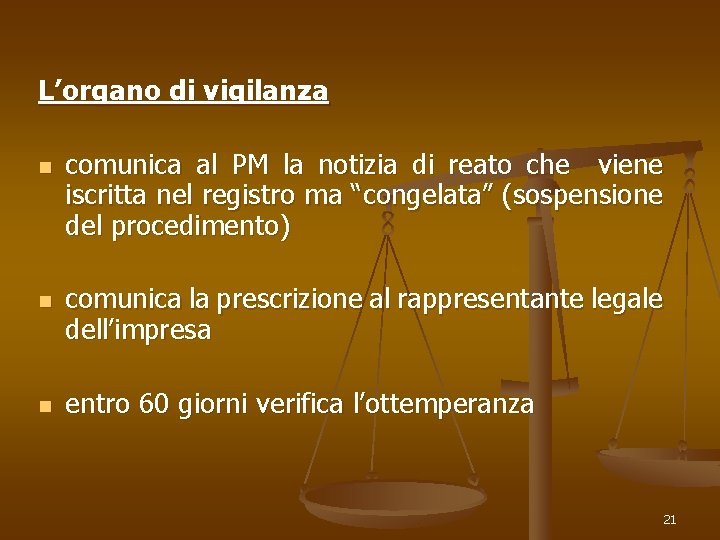 L’organo di vigilanza n n n comunica al PM la notizia di reato che