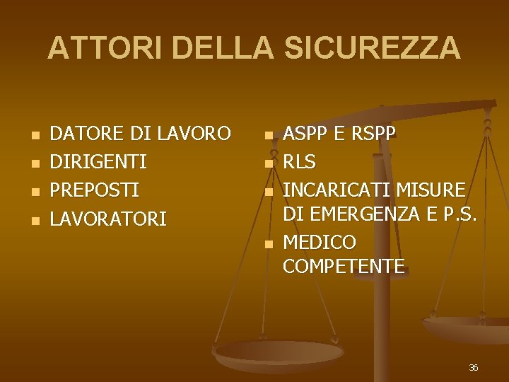 ATTORI DELLA SICUREZZA n n DATORE DI LAVORO DIRIGENTI PREPOSTI LAVORATORI n n ASPP