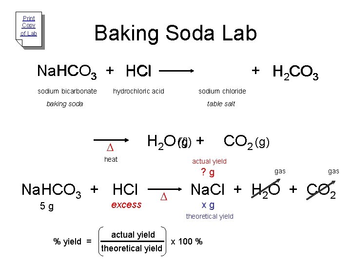 Baking Soda Lab Stoichiometry Key Purposes 1 Calculate