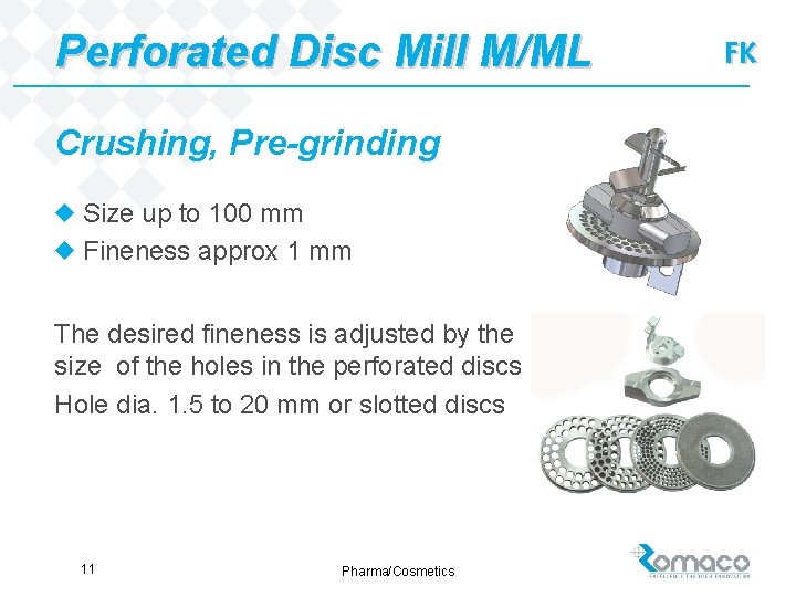 Perforated Disc Mill M/ML Crushing, Pre-grinding u Size up to 100 mm u Fineness