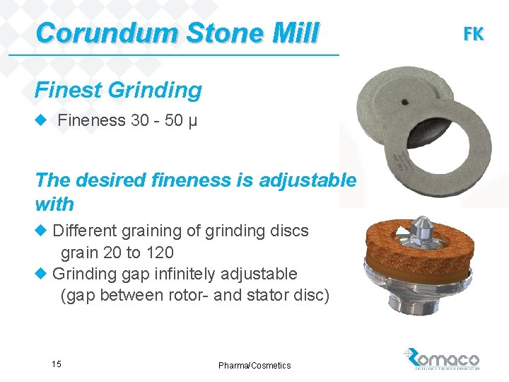 Corundum Stone Mill Finest Grinding u Fineness 30 - 50 µ The desired fineness