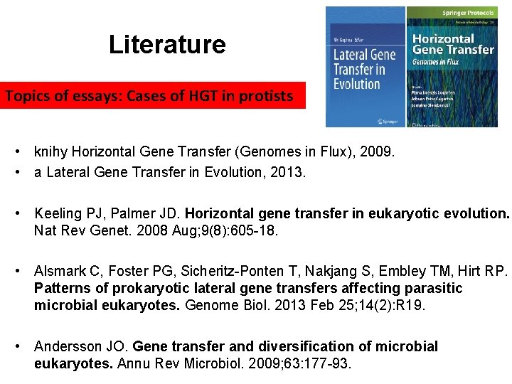 Literature Topics of essays: Cases of HGT in protists • knihy Horizontal Gene Transfer