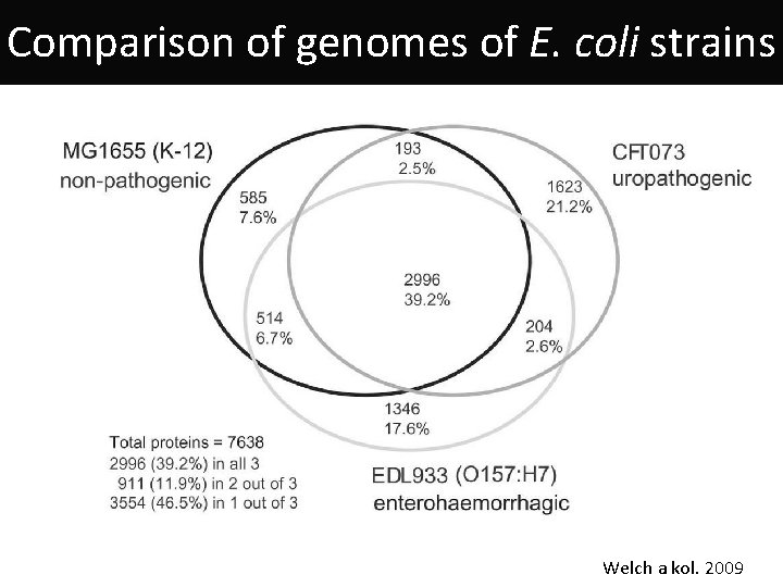 Comparison of genomes of E. coli strains Welch a kol. 2009 